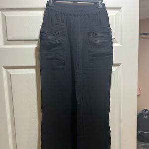 Black lace trimmed pocket wide leg pants